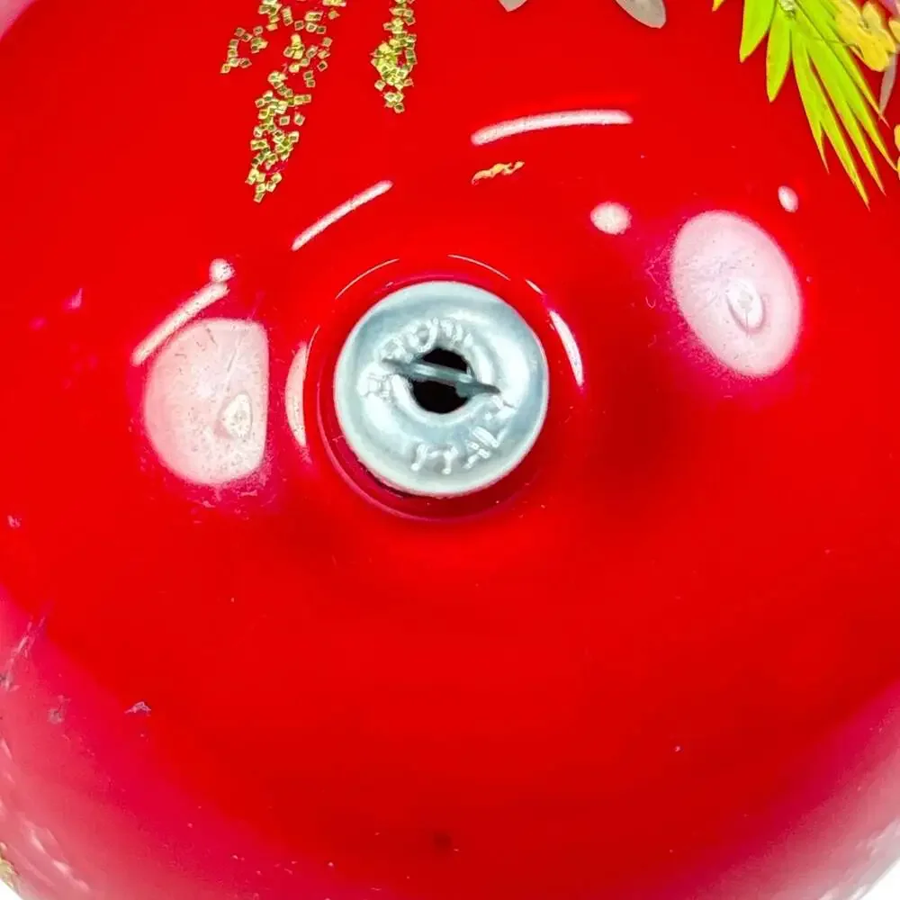 Vintage 3” Red Glass Floral Hand Painted Flowers Christmas Ornament Ball